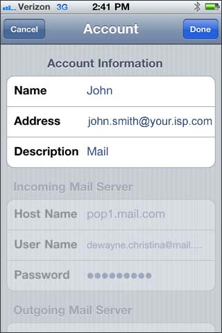 email account information