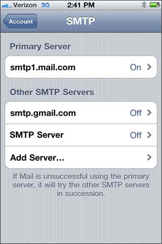 smtp server settings then select Account