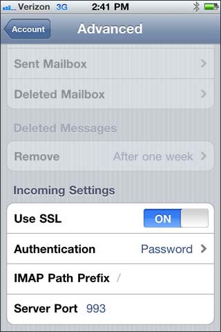 verify incoming settings
