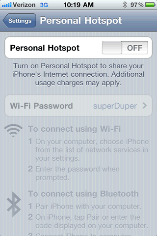 Enable Disable Personal Hotspot