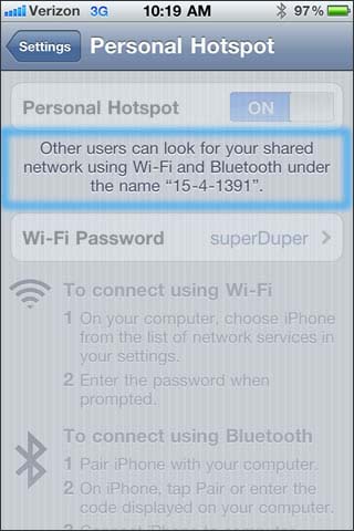 Enable Disable Personal Hotspot
