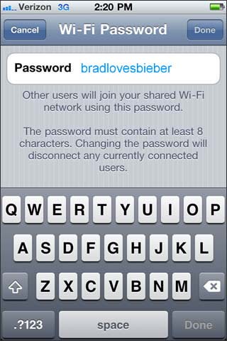 Enter or edit the WiFi password then Done