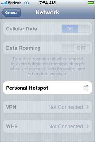 Personal Hotpsot activation process
