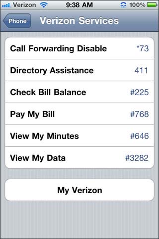 Select the verizon service