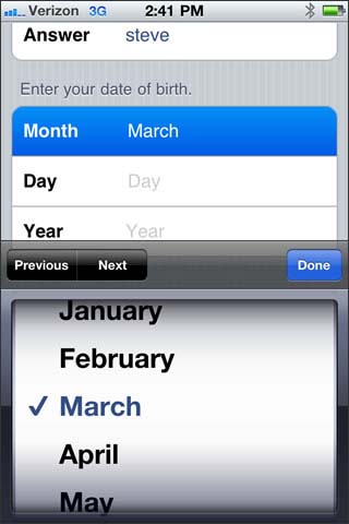 Enter date of birth then next