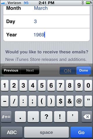 Enter year of birth then Done