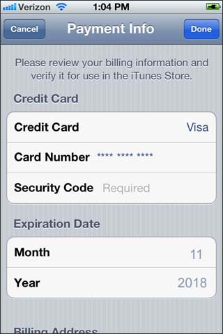 Verify payment information the select Done