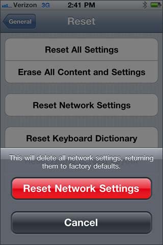 Reset network settings