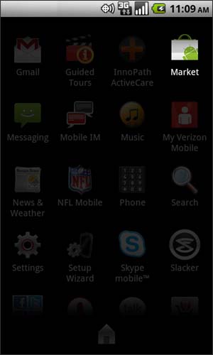 Applications menu with Market