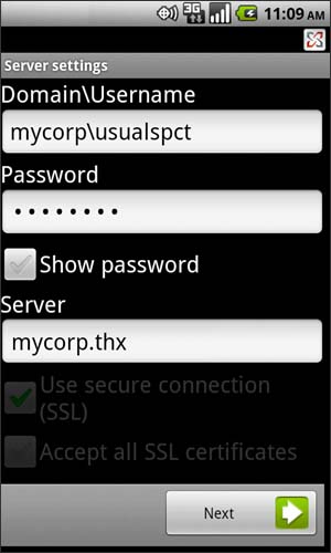 Exchange server settings