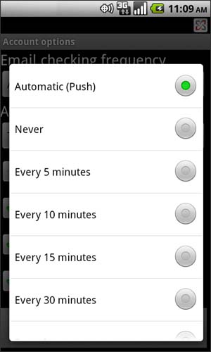 Email checking frequency settings
