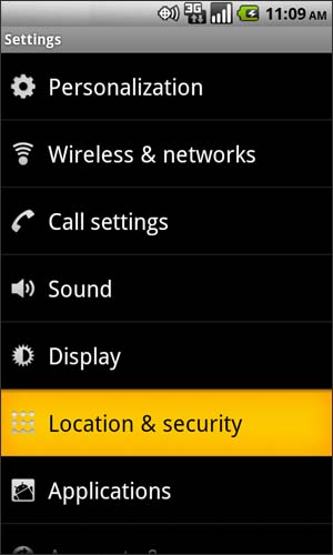 Settings with Location & Security