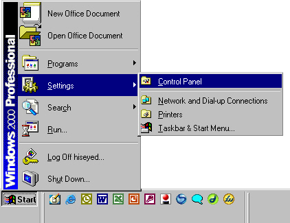 Start menu with focus on selecting Control Panel