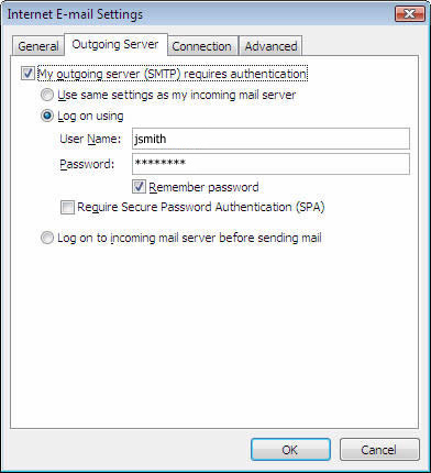 Outgoing server settings