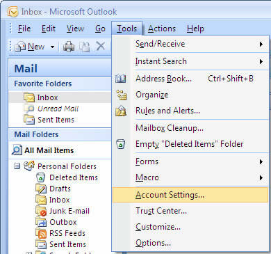 Tools > Accounts