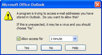 Outllok warning: allow access dialog