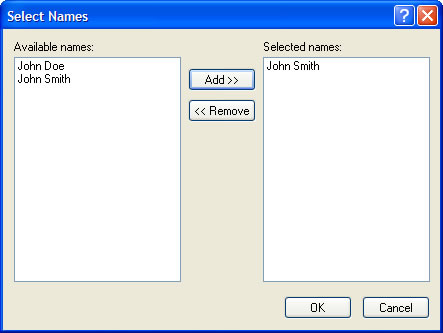 Select contact names window