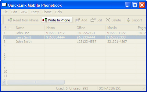 Main screen with write to phone button highlighted