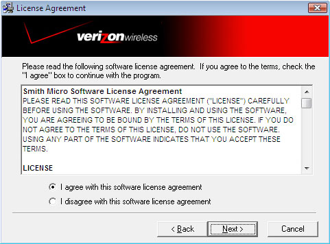 Software license agreement screen