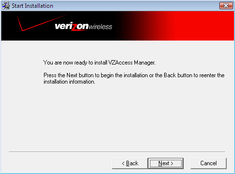 Start installation screen