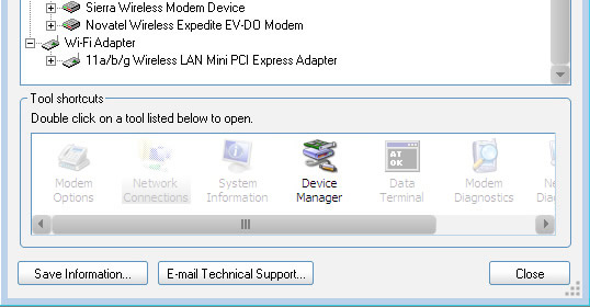 Dianostics screen with focus on Device Manager