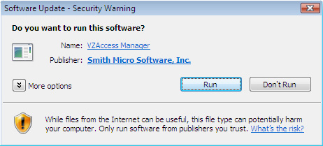 Software update security warning screen