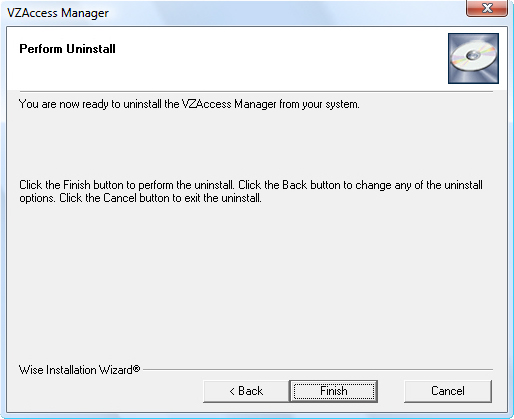 Perform Uninstall confirmation screen