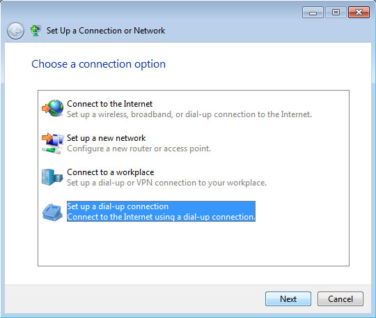 Set up a dial-up connection