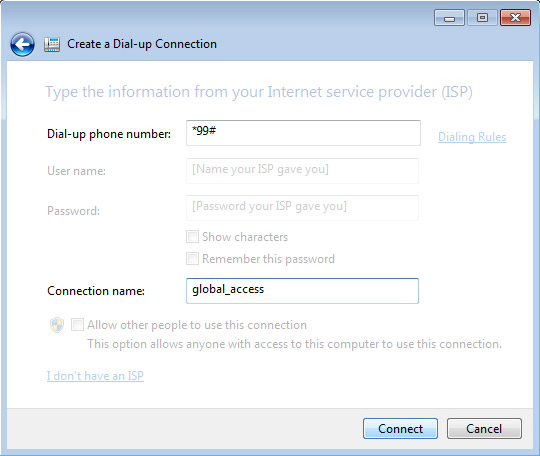 ISP information screen