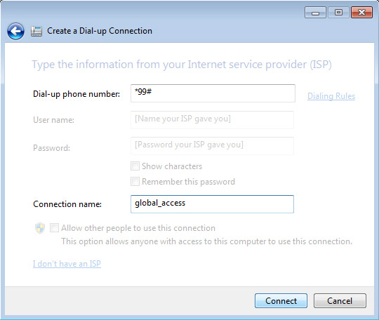 ISP information screen
