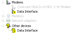 Windows Device Manager with conflicts listed