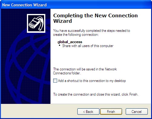 Completing the New Connection Wizard