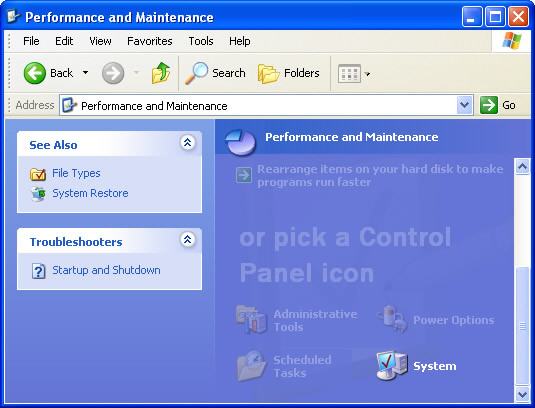 Performance and Maintenance menu with focus on selecting System