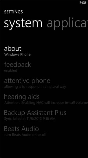 Settings About Screen