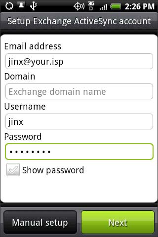 Exchange server settings