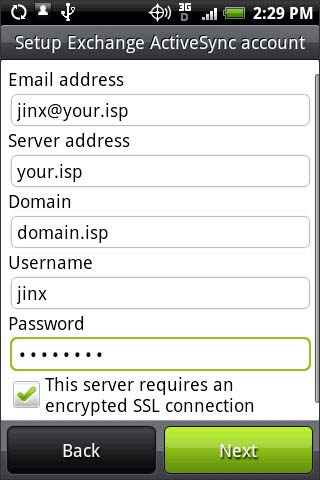 Exchange server settings