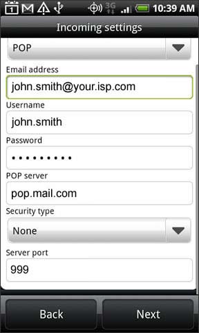 Pop3 server settings
