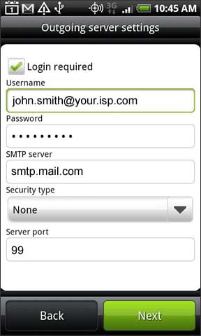 Outgoing smtp settings