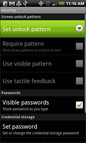 Set unlock pattern