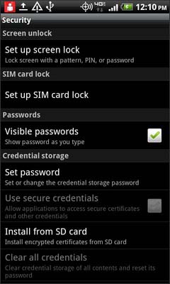 Select Set up screen lock
