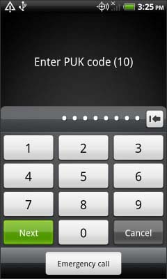 Enter the PUK code then select Next