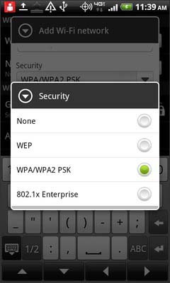 Select the security option