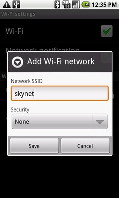 Enter the Network SSID then touch the Security field