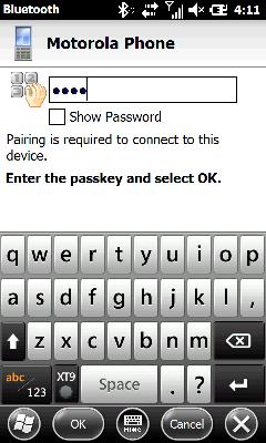 Enter the passkey then touch OK