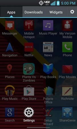 App menu with Settings