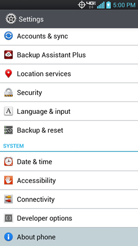Settings with About phone