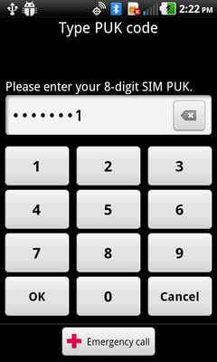 Enter the PUK code then select OK