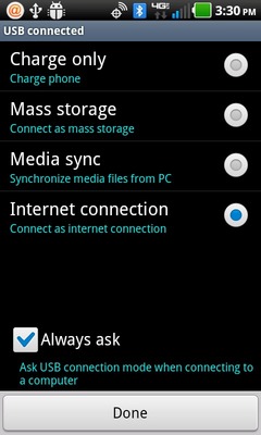 Select Internet Connection then select Done