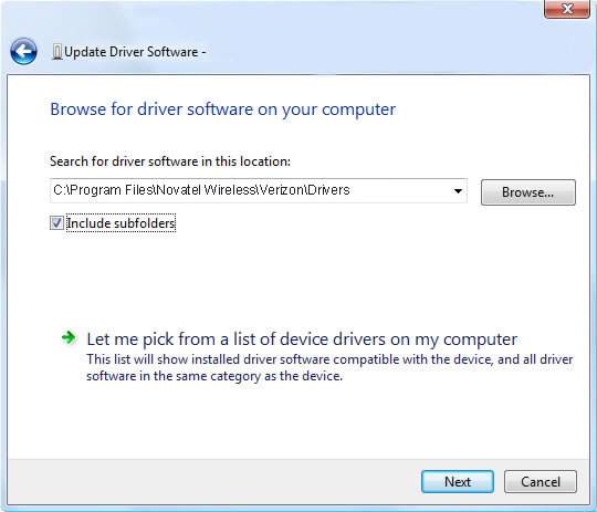 Enter the appropriate driver location then click Next