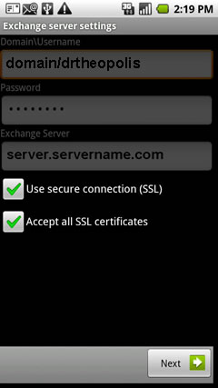 Exhange SSL settings